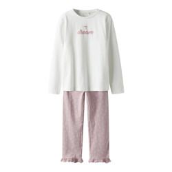 Name It Meisjes lange pyjama set nkfragna wit/lila strikjes print