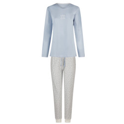 By Louise Dames pyjama set lang v-hals blauw gebloemd