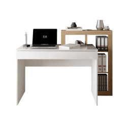 CaliCosy Bureau met 1 grote lade en 4 niches decor eiken cadix en glanzend wit l76 cm -