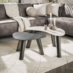 Hoyz salontafel twin organisch set van 2 3d keramiek travertin