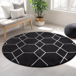 Muratap Trellis uni rond effen laagpolig vloerkleed modern 200 cm rond