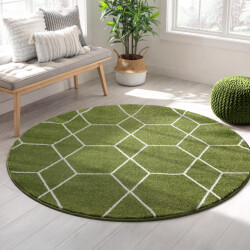 Muratap Trellis uni rond effen laagpolig vloerkleed modern 200 cm rond