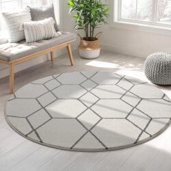 Muratap Trellis uni rond effen laagpolig vloerkleed modern 150 cm rond