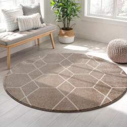 Muratap Trellis uni rond effen laagpolig vloerkleed modern 150 cm rond