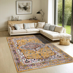 Muratap Picasso sedona vintage vloerkleed multi / geel laagpolig- 200x200 cm