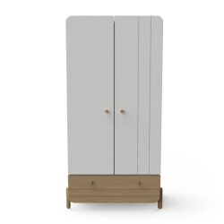 CaliCosy Armoire 2 portes ouvrantes et 1 tiroir blanc et décor chêne h187,6 cm edaj