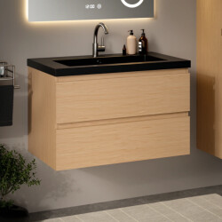 Mirlux Badkamermeubel sova 80cm licht eiken wastafel zwart