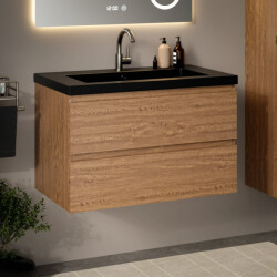 Mirlux Badkamermeubel sova 80cm warm eiken wastafel zwart