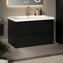 Mirlux Badkamermeubel sova 80cm mat zwart wastafel wit