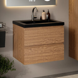 Mirlux Badkamermeubel karo 60cm warm eiken wastafel zwart