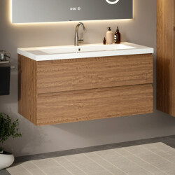 Mirlux Badkamermeubel sena 100cm warm eiken wastafel wit