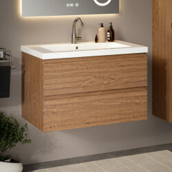 Mirlux Badkamermeubel sova 80cm warm eiken wastafel wit