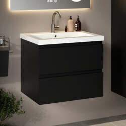 Mirlux Badkamermeubel karo 60cm mat zwart wastafel wit