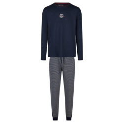 Phil & Co Heren winter pyjama set lang donkerblauw/grijs gestreept
