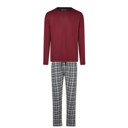 Phil & Co Heren winter pyjama set lang rood/grijs geruit