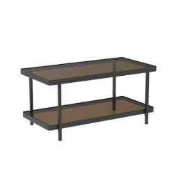 CaliCosy Zwarte metalen salontafel met 2 rookglasplaten l100 cm ora