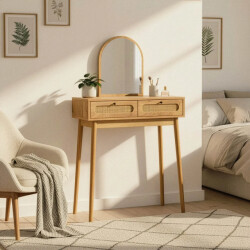 CaliCosy Kapper met spiegel en 2 lades met rotan fronten l80 cm alia