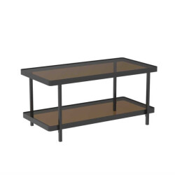 CaliCosy Zwarte metalen salontafel met 2 rookglasplaten l100 cm ora