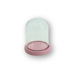 House Vitamin Bell jar glass/wood light pink 11x11x15cm