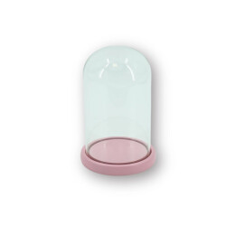 House Vitamin Bell jar glass/wood light pink 14x14x22cm