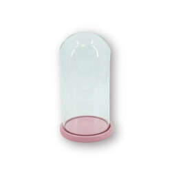 House Vitamin Bell jar glass/wood light pink 17x17x32cm