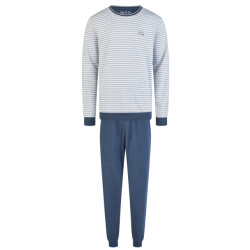Phil & Co Heren winter pyjama set lang interlock blauw gestreept