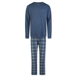 Phil & Co Heren winter pyjama set lang interlock donkerblauw geruit