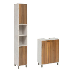 4bathroomz Badkamerset lugano kolomkast en wastafelonderkast marmer/houtlook