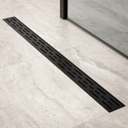 Mirlux Douchegoot 90cm- mat zwart standaard rooster rvs met flens