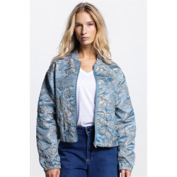 Jansen Amsterdam Qwen jasje 219 gj bomber long sleeve gold jacquard 000750 aquamarijn