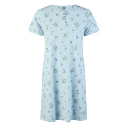 By Louise Dames nachthemd korte mouw blauw gebloemd