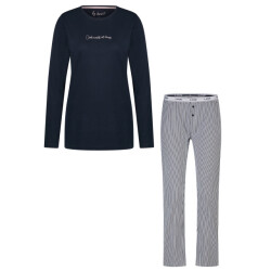 By Louise Dames pyjama set lang donkerblauw gestreept