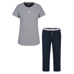 By Louise Dames korte mouwen capri pyjama set lang donkerblauw gestreept