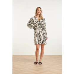 Smashed Lemon Knielange jurk met zebra print en ceintuur in off-white en zwart |