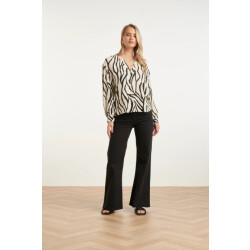 Smashed Lemon Dames top met abstracte zebra print in off-white en zwart |