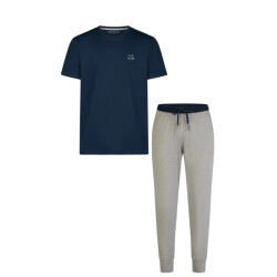 Phil & Co Essential heren pyjama set korte mouw donkerblauw/grijs
