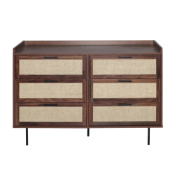 CaliCosy Commode met notenhouten decor, 6 lades, fronten van echt leer, l120 cm jetson