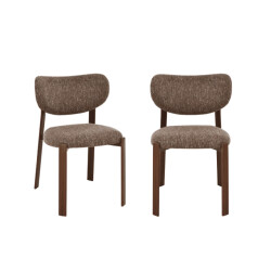 CaliCosy Stoelen set van 2, bruin stof met poten in notenhout-look h77 cm oslo