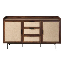 CaliCosy Dressoir notenhoutdecor 2 deuren, 3 lades met stoffen fronten b140 cm jetson