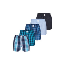 MG-1 Wijde boxershorts heren geweven katoen 5-pack blauw/zwart