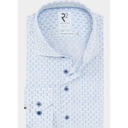 R2 Amsterdam Casual hemd lange mouw blue irregular lines print co 132.wsp.024/018