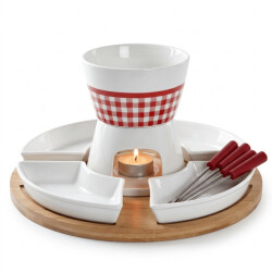 Casa di Elturo Fondue set voor 4 personen bamboe en porselein inclusief schalen en vorkjes
