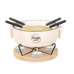 Casa di Elturo Fondue set voor 4 personen – porseleinen fonduepan met bamboe onderplaat –