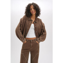 Refined Department R2602473889 ladies woven oversized studded jeans jacket honni