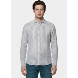 Bos Bright Blue Casual hemd lange mouw linnen shirt 5401.426/2e