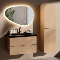 Mirlux Badkamermeubel set monaco 80cm licht eiken wastafel zwart