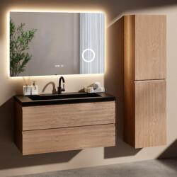 Mirlux Badkamermeubel set verona 100cm warm eiken wastafel zwart pre-order