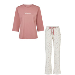 By Louise Dames pyjama set lang driekwart mouw oudroze/wit gebloemd