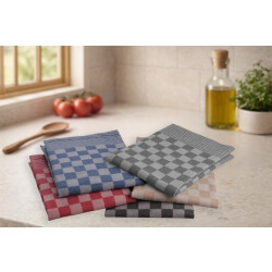 DoubleDry Luxe theedoeken set 36 stuks 50x70 4 kleuren blokpatroon geblokt -