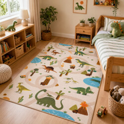 Muratap Kinderkleed dino vloerkleed kinderkamer anti-slip groen 95x145 cm